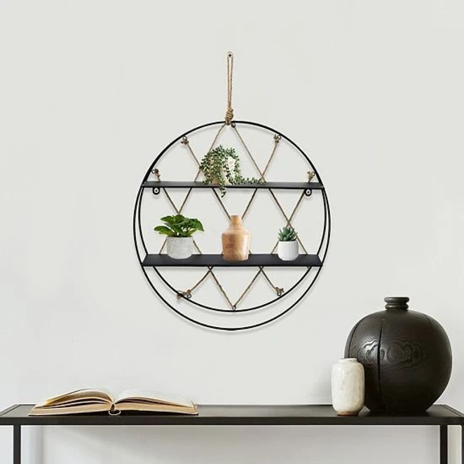 Home Decor * | Sonoma Goods For Life Black Metal Shelf With Rope Detail