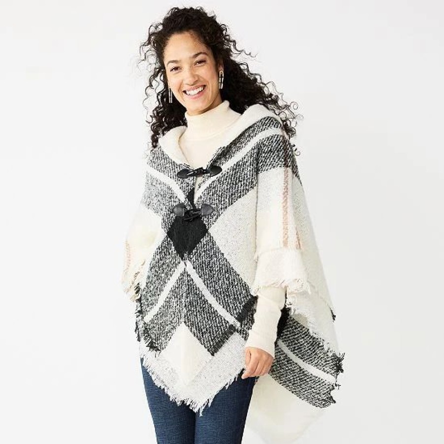 Mens * | Women'S Sonoma Goods For Life Woven Plaid Toggle Poncho