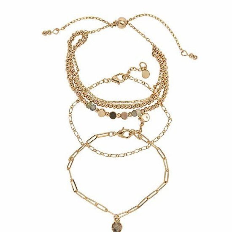 Womens * | Sonoma Goods For Life 3 Pack Semi Beaded Chain & Pull Tie Bracelet Set