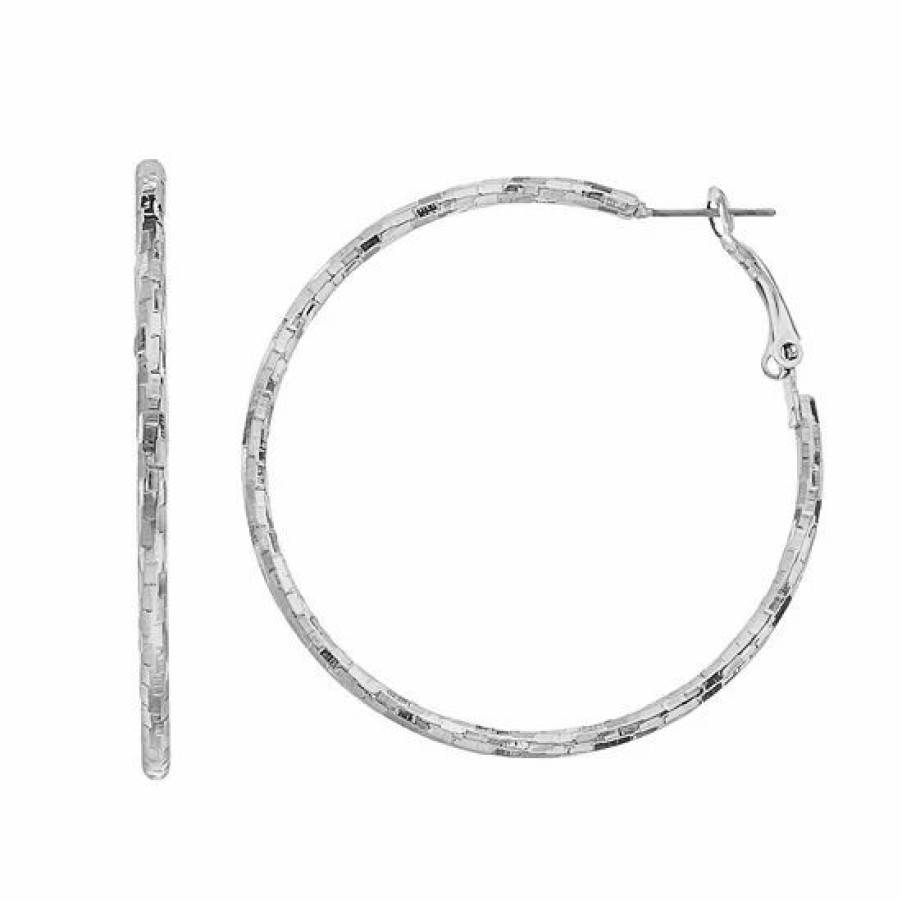 Womens * | Sonoma Goods For Life Textured Hoop Earrings Silver Tone