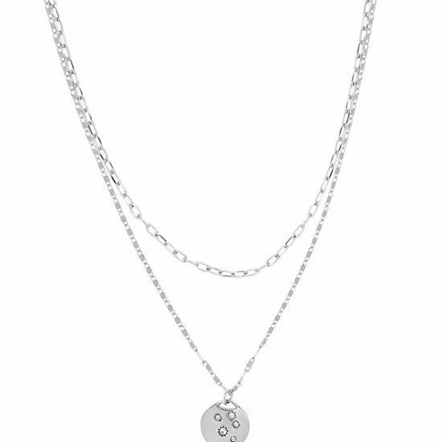 Womens * | Sonoma Goods For Life 2 Row Etched Stars Coin Pendant Necklace