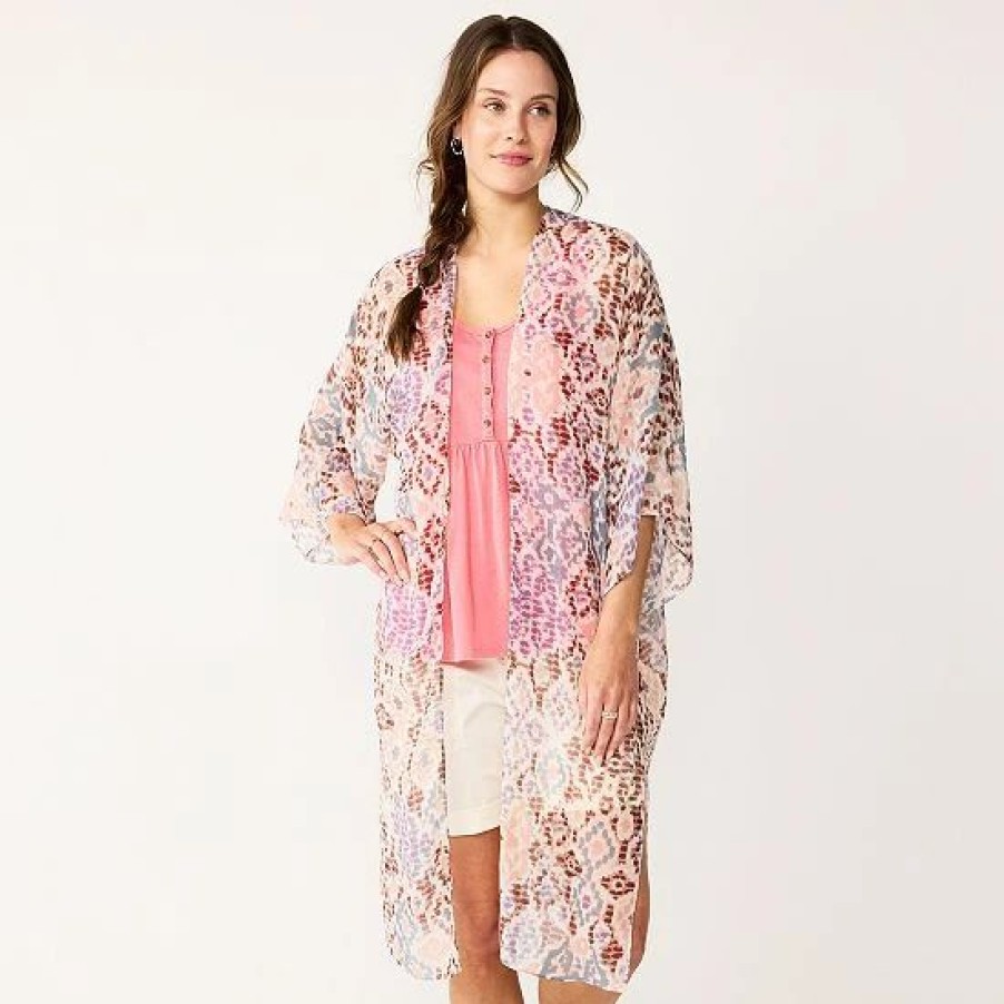 Mens * | Women'S Sonoma Goods For Life Watercolor Ikat Long Kimono