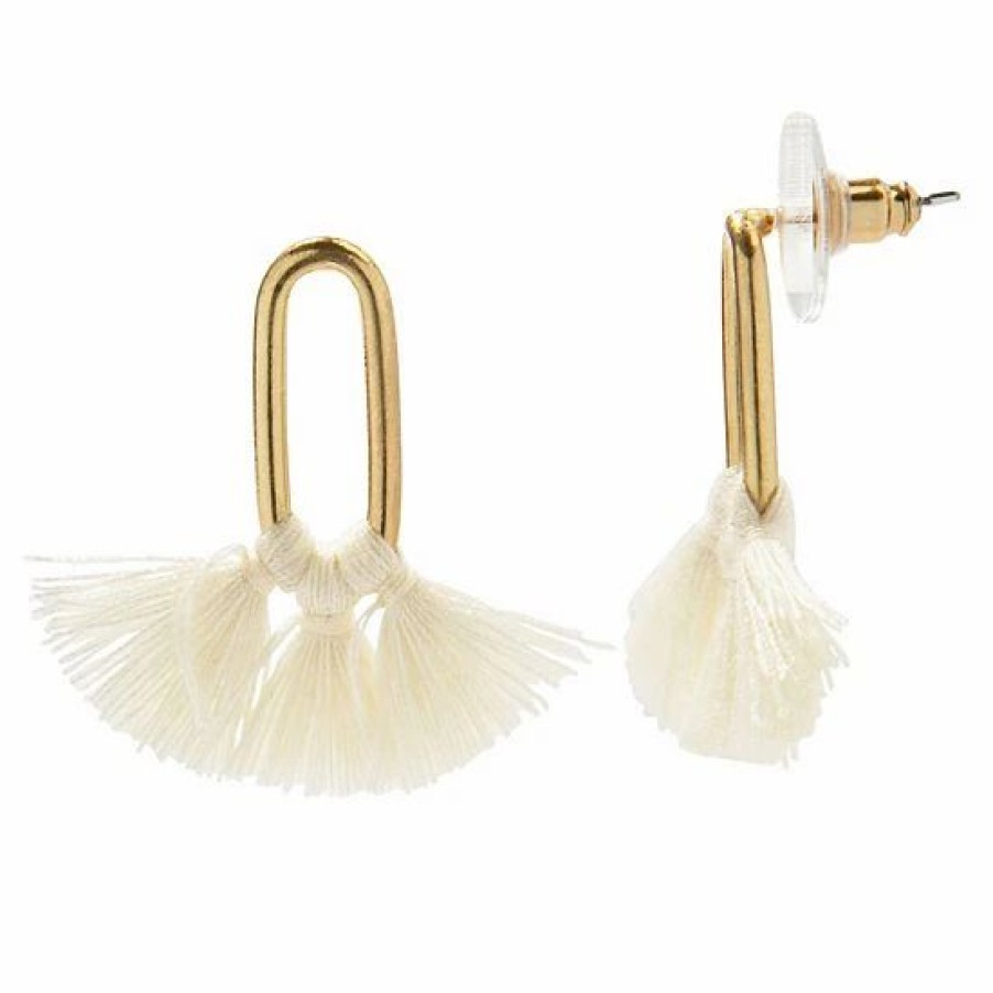 Womens * | Sonoma Goods For Life Gold Tone Cutout Post With White Fringe Drop Earrings