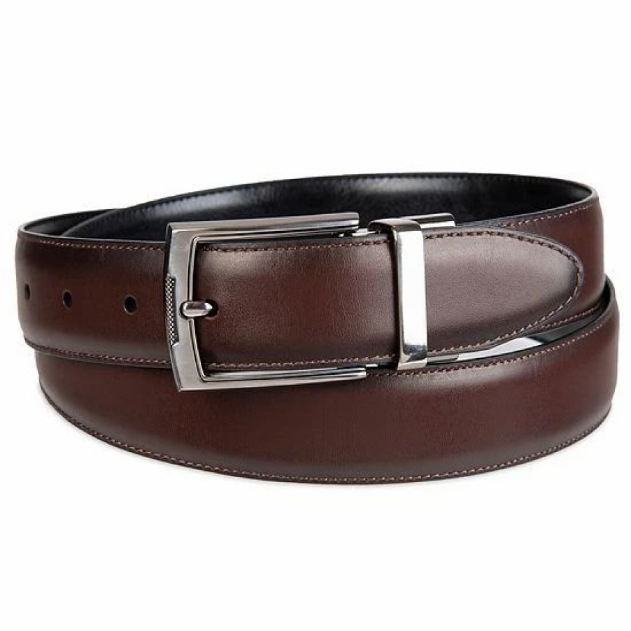 Mens * | Big & Tall Sonoma Goods For Life Feather-Edge Stitched Black-To-Brown Reversible Belt