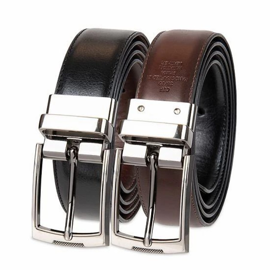 Mens * | Big & Tall Sonoma Goods For Life Feather-Edge Stitched Black-To-Brown Reversible Belt