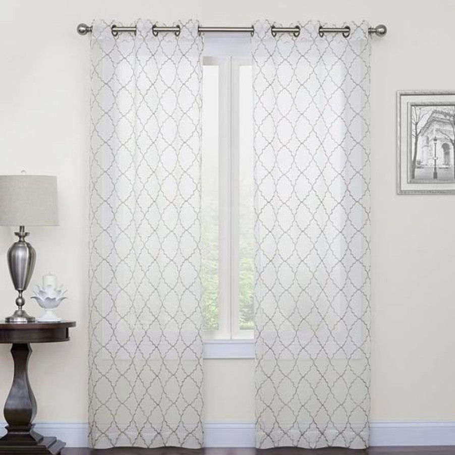 Home Decor * | Sonoma Goods For Life 2-Pack Fret Embroidery Window Curtains