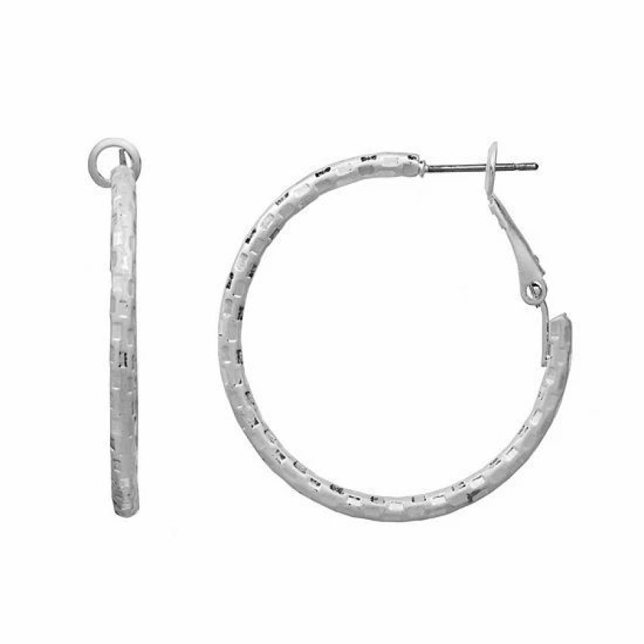 Womens * | Sonoma Goods For Life Textured Silver Hoop Earrings