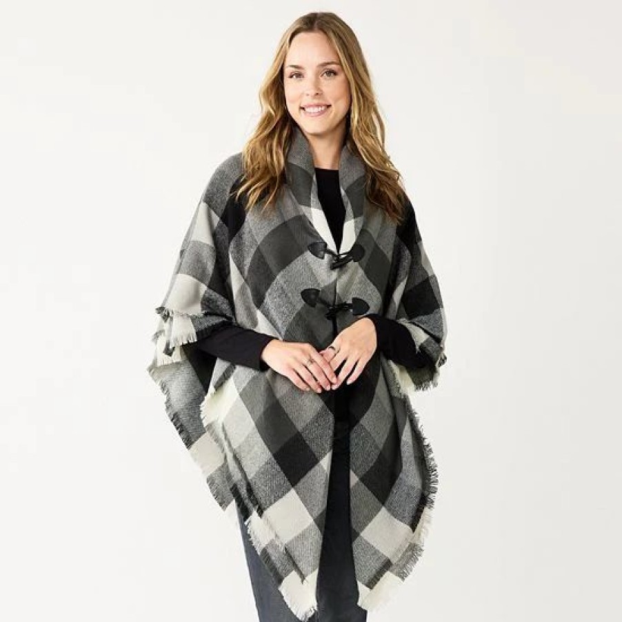 Mens * | Women'S Sonoma Goods For Life Woven Plaid Toggle Poncho