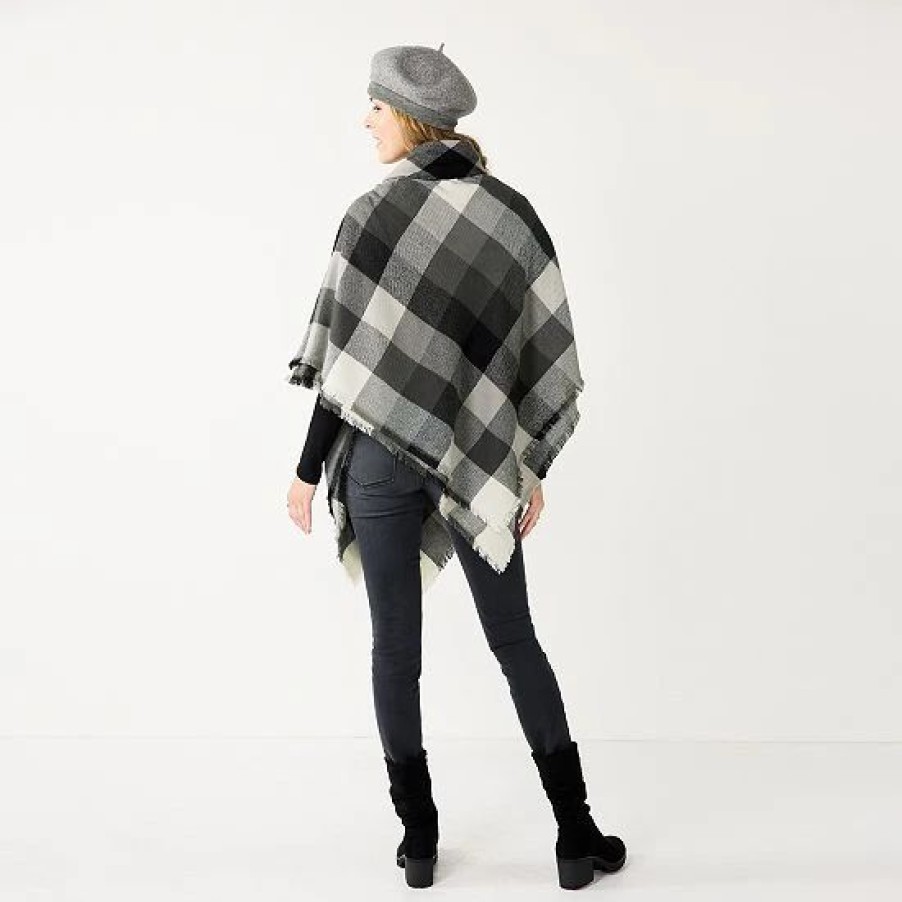 Mens * | Women'S Sonoma Goods For Life Woven Plaid Toggle Poncho