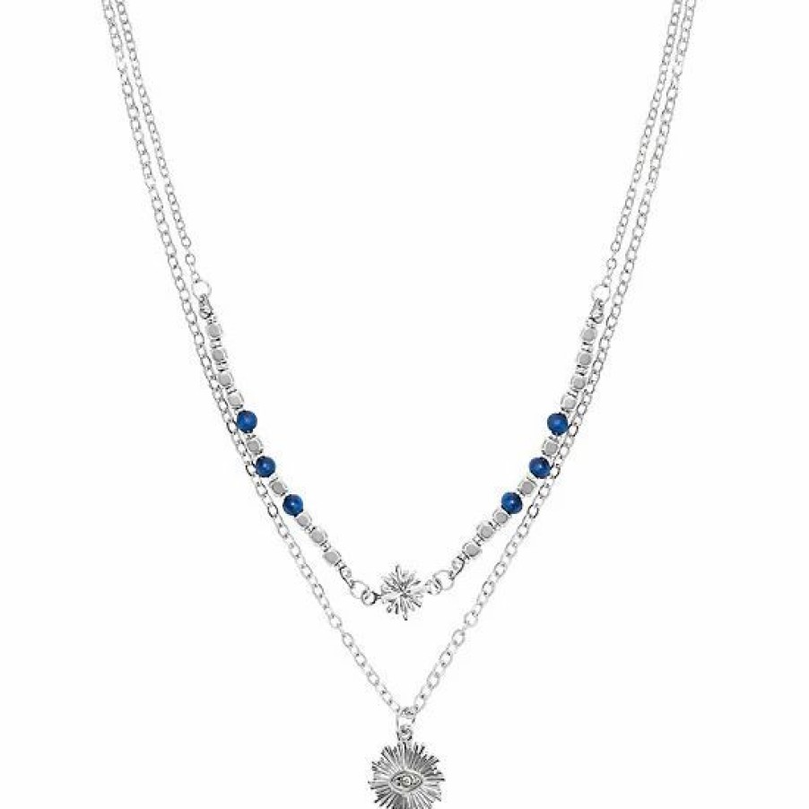 Womens * | Sonoma Goods For Life 2 Row Blue Beaded Radial Starburst Pendant Necklace