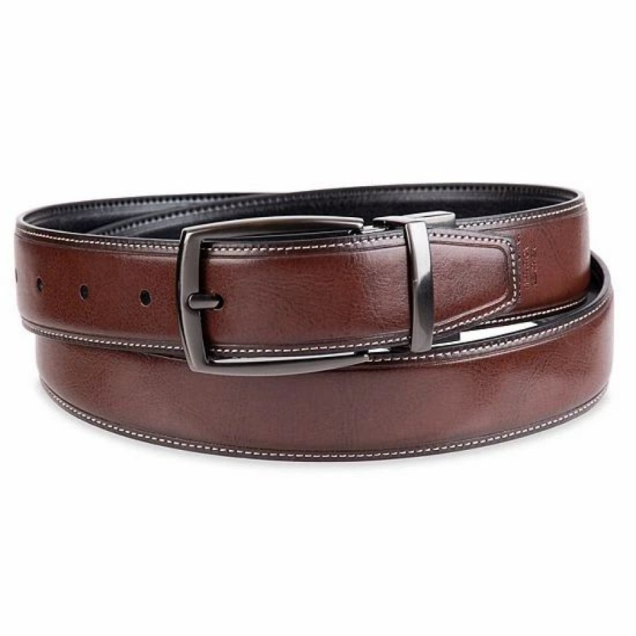 Mens * | Big & Tall Sonoma Goods For Life Feather-Edge Stitched Black-To-Tan Reversible Belt