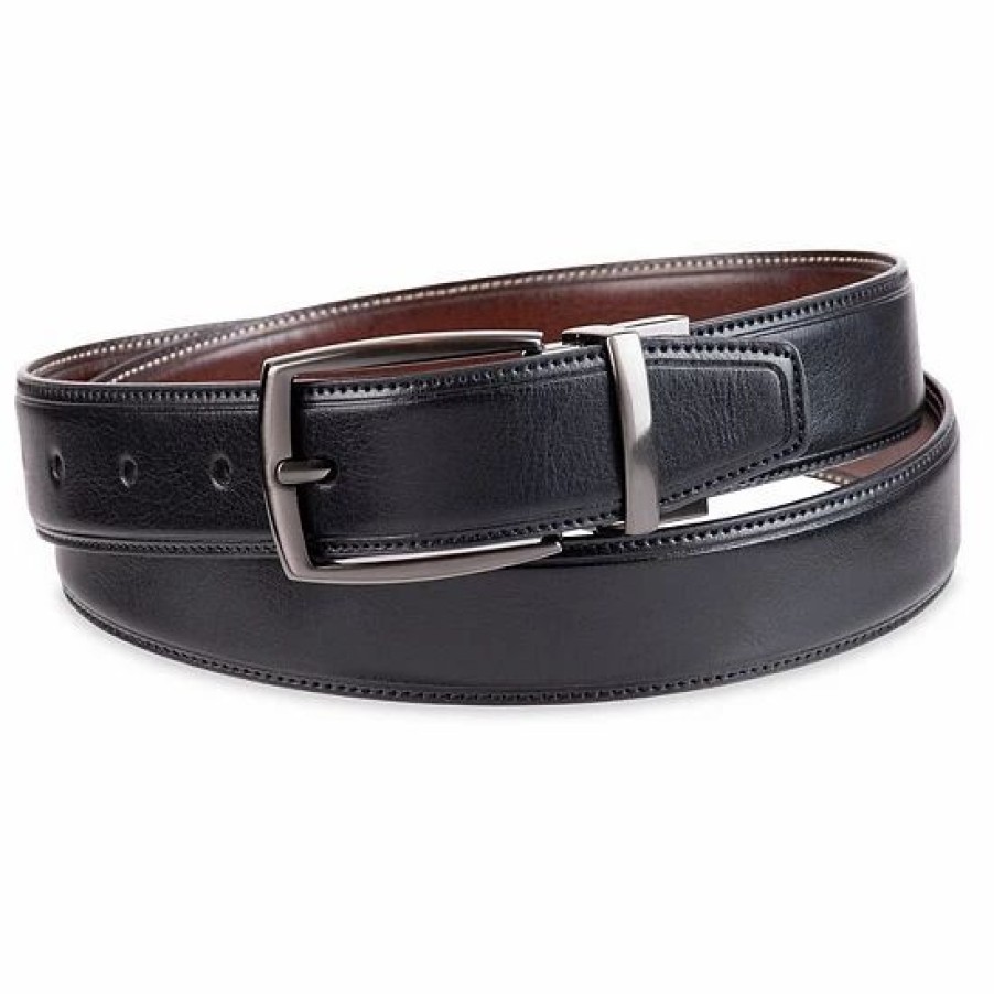 Mens * | Big & Tall Sonoma Goods For Life Feather-Edge Stitched Black-To-Tan Reversible Belt