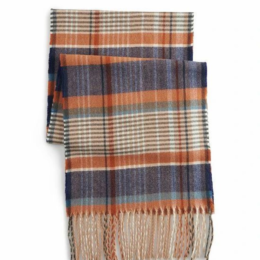 Mens * | Men'S Sonoma Goods For Life Blue & Orange Plaid Woven Scarf