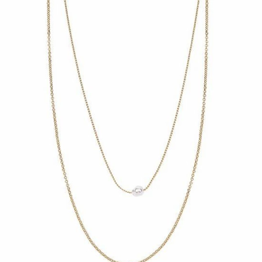 Womens * | Sonoma Goods For Life 2 Row Multi Chain With Single Pearl Station Necklace