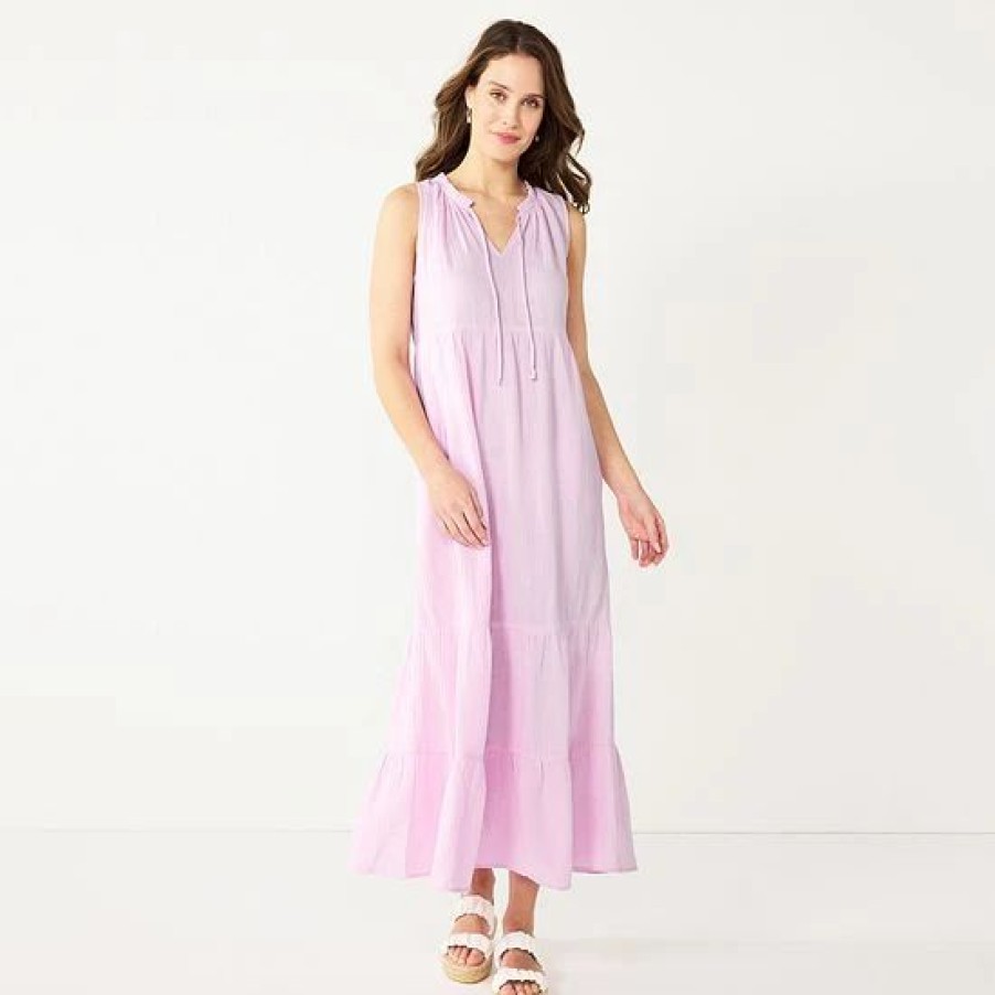 Mens * | Women'S Sonoma Goods For Life X Lauren Lane Sleeveless Tiered Dress